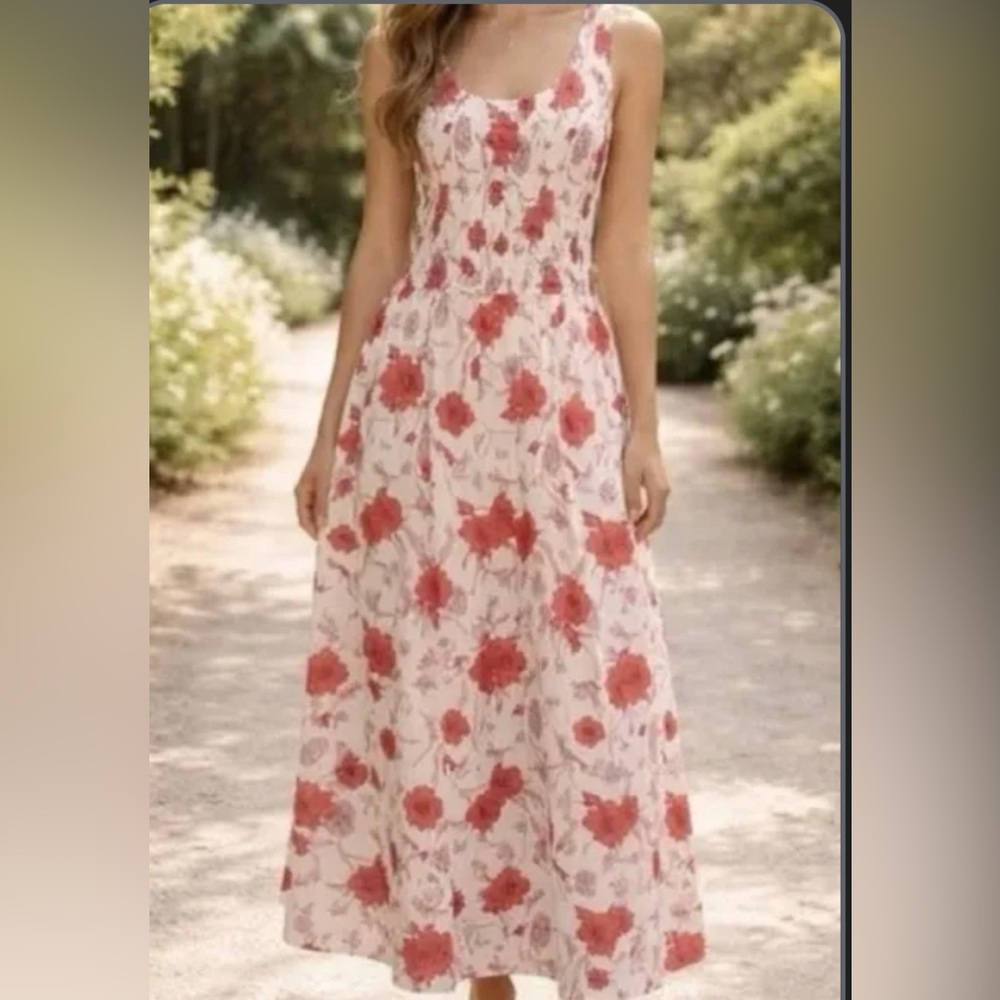Sincerely Jewls Elegant Floral Midi Dress in Pink and White